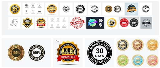 The image showcases gorgeous money-back guarantee seals you can access with a click.